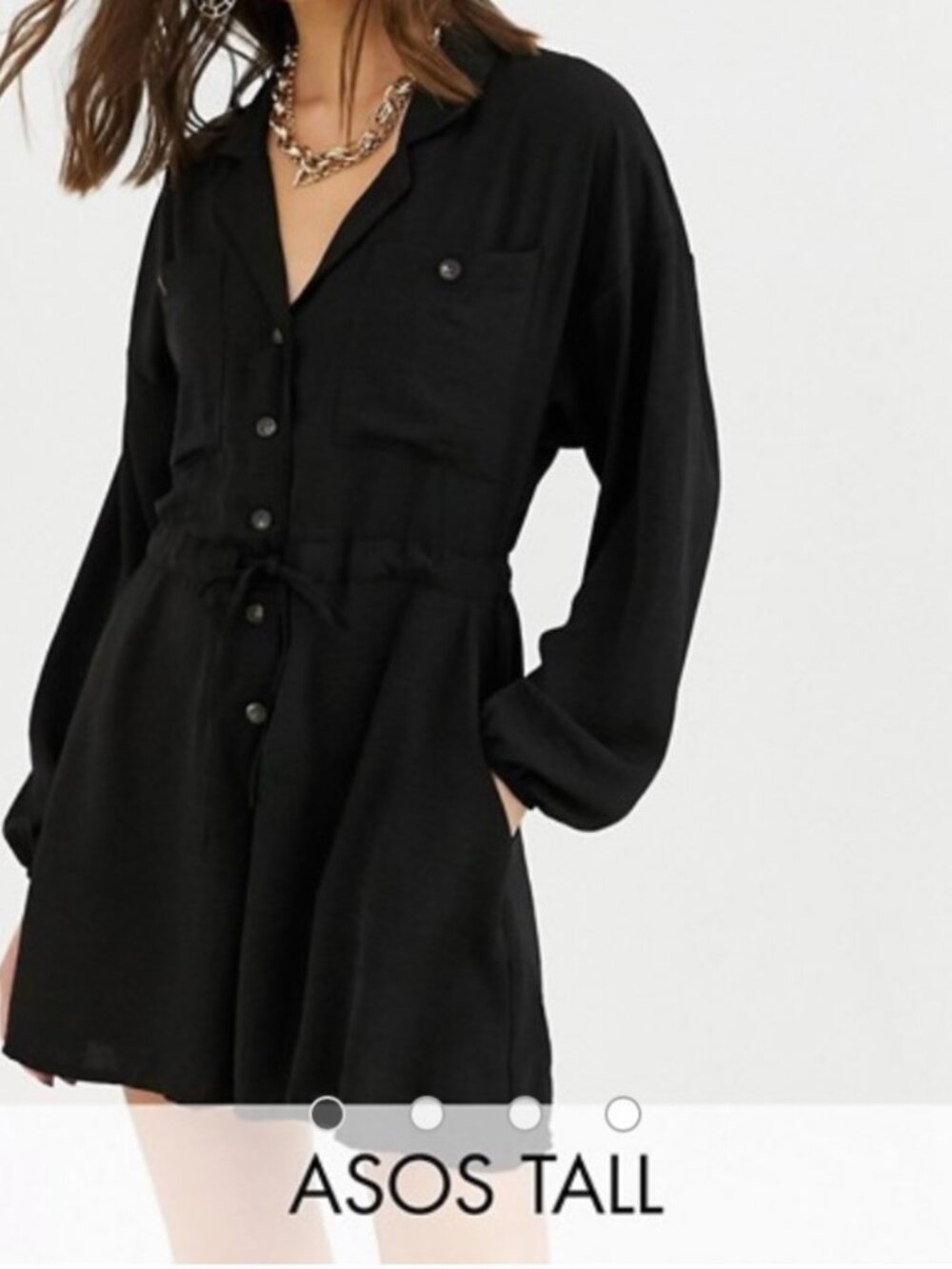 ASOS DESIGN Tall button front slouchy tie waist boiler romper Goth Pockets